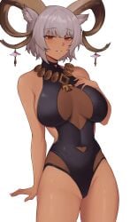 arknights carnelian_(arknights) carnelian_(shining_dew)_(arknights) fangsod horns one-piece_swimsuit pointy_chin swimsuit