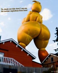 1girls 3d 3d_(artwork) big_ass big_breasts big_butt clouds day english_text female_only five_nights_at_freddy's fnaf giantess house macro masteryorg0 robot sky solo solo_female tagme text toy_chica_(fnaf) viewed_from_below