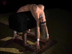 1female 3d bent_back blindfold blindfolded collar female female_only female_solo femsub naked_female nude_female render shackled shackled_ankles shackled_wrists shackles whip