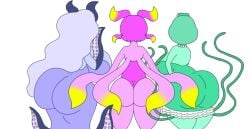 3girls ass_comparison green_hair lewd_catz marina_(omori) medusa_(omori) molly_(omori) omori pink_hair purple_hair self_upload siblings slime_girls_(omori) tentacle