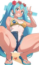 1girls ass big_ass big_breasts big_thighs bikini blush blush_lines blushing blushing_at_viewer brazil brazilian brazilian_female brazilian_miku breasts cyan_eyes cyan_hair daisy_dukes female female_only flip_flops hatsune_miku havaianas huge_ass huge_thighs jean jean_shorts latin_american_hatsune_miku_(meme) long_hair looking_at_viewer maidcousin partially_visible_vulva peace_sign pussy pussy_peek sandals shorts smile solo tagme tan tan_body tan_line tan_lines tanline tanlines tanned tanned_body tanned_female tanned_girl tanned_skin thick_hips thick_thighs thighs toes twintails vocaloid