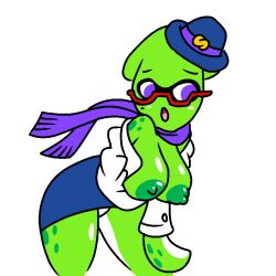 breasts_out business_attire green_skin jk-kino lemuria_hub_mascot pencil_skirt splatoon splatoon_(series) splatoon_3 squid_humanoid кальмаринка