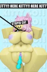 1girls 3d :3 areolae breasts catgirl censored_eyes collar dildo leash nekomimi nipples nude pink_hair pink_nipples pink_pussy pussy roblox robloxian self_upload smofle2 spread_legs spreading squatting tagme yellow_skin