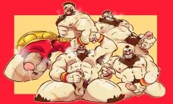 armpit_hair balls bara beard blush body_hair boner bulge capcom chest_hair cum erection facial_hair flaccid flexing hairy_male lakingmoxxie male male_only masturbation muscles muscular muscular_male musk nude orgasm penis solo solo_male street_fighter sweat sweating underwear_aside zangief