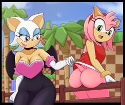 2girls amy_rose ass breasts rouge_the_bat