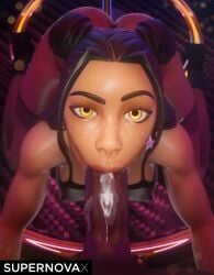 3d 3d_(artwork) blowjob celeste_(fortnite) dark-skinned_female dark-skinned_male dark_skin female fortnite fortnite:_battle_royale stockings supernovax yellow_eyes