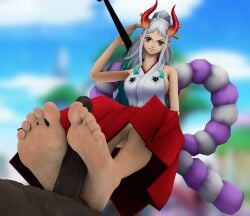 1boy 1boy1girl 1girl1boy 1girls 3d bare_legs barefoot big_black_cock big_penis black_penis clothed clothed_female clothed_female_nude_male dark-skinned_male dark_body dark_penis dark_skin demon demon/human demon_girl feet feet_focus feet_on_penis feet_together female female_focus foot_fetish foot_focus foot_play footfetishrenders footjob horns horns_girl human/demon light-skinned_female light_skin looking_at_penis looking_at_viewer male male/female nude nude_male nude_male_clothed_female one_piece oni oni_female oni_horns partial_male penis penis_between_feet smiling smiling_at_viewer variant variant_set white_hair yamato_(one_piece)