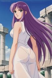 ai_generated artkoikoi ass ass_focus athena_(saint_seiya) dress female female_focus female_only focus_on_ass saint_seiya saori_kido shounen_jump white_dress