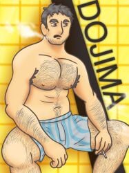 atlus beard_stubble beebadraws boxers dojima_ryotaro erection erection_under_clothes facial_hair gray_hair grey_eyes hairy hairy_armpits hairy_arms hairy_chest hairy_legs hairy_male looking_down male male_focus male_only megami_tensei muscular_male persona persona_4 persona_4_the_golden ryotaro_dojima shirtless shirtless_male smoke smoking smoking_cigarette solo_male stubble