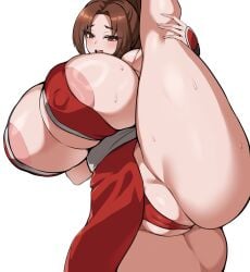 1girls areola ass barely_clothed big_areola big_ass big_breasts big_nipples big_thighs blush breasts brown_eyes brown_hair dead_or_alive fatal_fury female female_focus female_only gigantic_ass gigantic_breasts gigantic_thighs holding_leg huge_areola huge_ass huge_breasts huge_nipples huge_thighs king_of_fighters leg_up long_hair mai_shiranui nipples ponytail pussy snk solo street_fighter sweat sweatdrop sweating thick_hips thick_thighs thighs tiger_drop