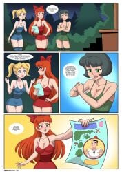 adult arabatos black_hair blonde_hair blossom_(powerpuff_girls) blue_eyes breeding_slave bubbles_(powerpuff_girls) buttercup_(powerpuff_girls) commission commissioner_upload green_eyes oc powerpuff_girls pregnant rape red_eyes red_hair reflection soul strip_poker white_skin