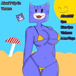 beach_background big_ass big_breasts big_breasts bikini cube_98_(geometry_dash) geometry_dash purple_body