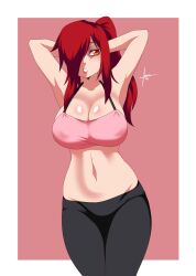 1girls big_breasts blush bulge erect_nipples erection female fit_female nipples parasoul skullgirls sports_bra sportswear thick_thighs thighs tobyllitos