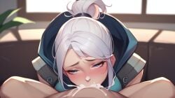 ai_generated blowjob cum_in_mouth cumming deepthroat embarrassed girly hentai horny jett_(valorant) shy valorant