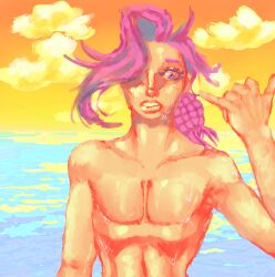 doppio hair jojo's_bizarre_adventure jojo_no_kimyou_na_bouken male_focus male_only part_5 pink pink_eyes pink_hair solo_male vinegar_doppio wet_skin