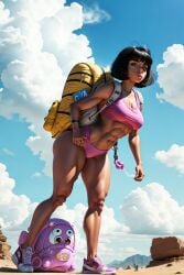 ai_generated brown_hair brown_skin dora_the_explorer hiking latina outdoors pink_panties