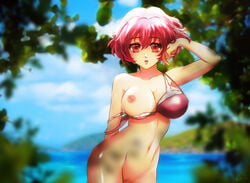 1girls bra breasts crush_crush elle_(crush_crush) female female_focus female_only looking_at_viewer pink_hair sad_panda_studios solo solo_focus tree whisky_(artist)