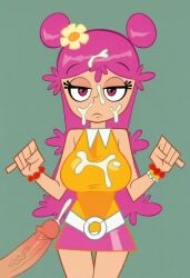 1boy 1girls ai_generated ami ami_onuki bedroom_eyes big_breasts breasts cartoon_network clothed crossover daniel_lamb female handjob hi_hi_puffy_amiyumi male manhunt_2 penis rockstar_games seductive warner_brothers