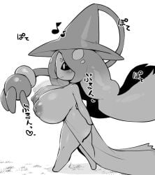 1girls bouncing_breasts cute female happy_female hatterene huge_breasts pokemon walking