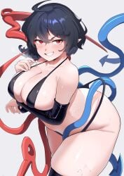 bikini black blush breasts cleavage female nue_houjuu red_eyes smile touhou urizaku3 white_hair