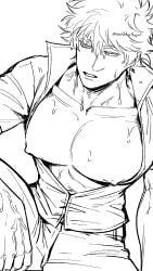 big_pecs earthnattapat erect_nipples gintama gintoki_sakata huge_pecs line_art male male_only monochrome muscular muscular_male open_shirt pecs popped_collar solo sweat topless topless_male wet_body wet_skin
