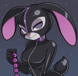 anal_beads argrim bunny collar collared furry furry_female gimp holding_anal_beads judy_hopps latex latex_bodysuit latex_clothing latex_mask nose_hook zootopia