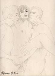 2boys actress almoner_atticus anal anal_sex anus breasts celebrity double_penetration ella_purnell fallout_(series) female grabbing_ass lifted lifted_by_another lifting_person male monochrome pussy real_person realistic small_breasts threesome vaginal_penetration