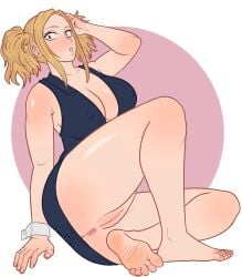 1girls 2d anus big_breasts blonde_hair boku_no_hero_academia boob_window breasts camie_utsushimi feet female looking_at_viewer mfuncen my_hero_academia no_panties post-timeskip pussy short_hair solo white_background