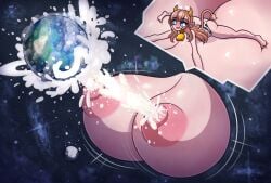 1girls astronomical_breasts astronomical_hyper bell_collar blue_eyes breasts_bigger_than_body breasts_bigger_than_building breasts_bigger_than_city breasts_bigger_than_head brown_hair commission cow_ears cow_girl cow_print cow_tail earth_boobs enjoying_expansion enormous_breasts expansion female galactic_breasts gigantic_breasts glasses horns hyper hyper_breasts hyper_lactation immobile julie_meadowborn lactation laying_on_breasts long_hair meat_wall_(body_type) milk milk_squirt mitboy solo_female space tail too_big_to_move ych_result