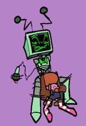 2025 2_antennae antennae_(anatomy) anthro blue_bottomwear blue_clothing blush blush_lines bottomwear bow_tie brown_body brown_ears brown_fur canid canine canis clothing crop_top dandy's_world digital_media_(artwork) domestic_dog duo female female/female female_anthro female_on_humanoid floppy_ears footwear fur green_blush green_bow_tie green_eyes gynomorph gynomorph_humanoid gynomorph_on_anthro hi_res humanoid humanoid_on_anthro intersex intersex_humanoid intersex_on_anthro interspecies kneeling legwear looking_down lop_ears machine mammal microphone_tail multicolored_clothing multicolored_crop_top multicolored_footwear multicolored_shirt multicolored_socks multicolored_topwear obscured_fellatio open_mouth open_smile pattern_clothing pattern_footwear pattern_legwear pattern_socks pattern_topwear purple_background robot robot_humanoid screen screen_face shirt simple_background sitting smile socks striped_clothing striped_crop_top striped_footwear striped_socks striped_topwear stripes toons_(dandys_world) topwear trans_(lore) trans_woman_(lore) two_tone_clothing two_tone_crop_top two_tone_footwear two_tone_shirt two_tone_socks two_tone_topwear vee_(dandy's_world) vussybussy