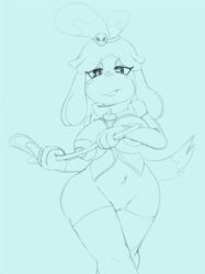 2018 animal_crossing anthro areola big_breasts blush blush_stickers breasts canine canine clothing collar corset cute_fangs female floppy_ears hi_res isabelle_(animal_crossing) legwear lingerie mammal nintendo nipples pussy riding_crop salaciouslx simple_background sketch skull video_games whip