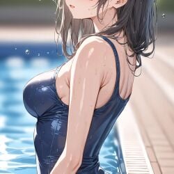 2025 ai_generated blue_swimsuit brown_hair_female instagram looking_at_viewer meta open_mouth pool school_swimsuit smile_at_viewer smiling_at_viewer ten01c unknown_character wet_body wet_skin wet_swimsuit