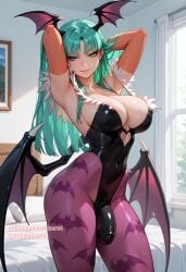 1futa ai_generated armpits bat_wings big_ass big_breasts big_penis breasts charv darkstalkers futa_focus futa_only futanari green_eyes green_hair intersex morrigan_aensland penis solo
