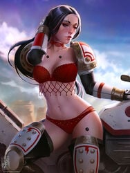 1girls adeptus_astartes armor background black_carapace black_hair bra breasts female female_only female_space_marine imperium_of_man lingerie long_hair midriff motorcycle navel panties pauldrons pinup power_armor red_eyes rule_63 scar scars sci-fi science_fiction scifi solo solo_female solo_focus space_marine themaestronoob thighhighs underwear warhammer_(franchise) warhammer_40k white_scars_(warhammer_40k)