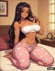 ai_generated bandeau big_ass big_breasts big_butt big_sister big_thighs large_ass large_breasts n_1611 pajama_pants pajamas