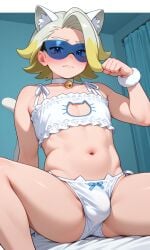 1boy ai_generated blush bow_panties bra bulge cat_cutout cat_ears femboy gordie_(pokemon) hotel_room lingerie male male_only otoko_no_ko panties penis pissed_off pokemon self_upload small_penis thighs