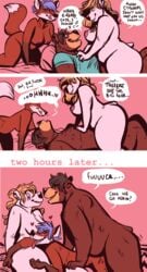 ... 2018 all_fours anthro anthro_only areola austin_(night_physics) bear bedding big_breasts blush bottomless breasts brown_fur brown_hair canine closed_eyes clothed clothing cowgirl_position cute dialogue dipstick_tail doggy_style dramamine english_text eye_contact female fox from_behind_position fur gay_with_woman group group_sex hair heart interspecies licking licking_lips looking_pleasured male mammal moan multicolored_fur multicolored_tail nervous nipples nude on_top open_mouth orange_fur orange_hair orientation_play overweight overweight_female overweight_male pillow purple_hair red_fur sex shirt smile straight sweat text threesome tongue tongue_out white_fur