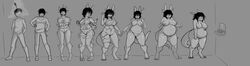 ! 2017 anthro big_breasts breast_expansion breasts claws clenched_teeth clothing embarrassed female footwear gender_transformation hair human human_to_anthro kangaroo lost_clothes male mammal marsupial monochrome mtf_transformation navel nipples nude overweight pants pregnant pussy sequence shirt shoes short_hair slipe solo standing surprise tail tail_growth teeth torn_clothing transformation