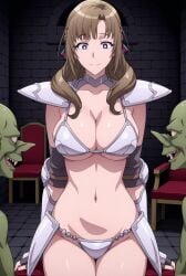 big_breasts bikini bikini_armor breasts chairs female goblins indoors oosuki_mamako shoulder_pads tsuujou_kougeki_ga_zentai_kougeki_de_ni-kai_kougeki_no_okaasan_wa_suki_desu_ka?