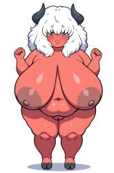4_fingers ai-created ai_generated areolae armpit_crease bangs bbw belly_overhang big_belly big_hair black_hooves black_horns blue_eyes blush breasts_apart bright_pupils cleft_of_venus clenched_hands colored_nipples colored_skin completely_nude_female curvaceous dark_areola dark_areolae demon demon_girl digitigrade fat_female fat_fetish fluffy_hair full_body furrowed_brow gigantic_breasts hair_over_eyes hands_up hooves horns jitome large_areolae looking_at_viewer medium_hair messy_hair navel nipples nude nude_female original overweight overweight_female parted_lips pussy red_skin sagging_breasts shortstack simple_background smutma standing thick_arms thick_legs thick_thighs thighs w_arms white_background white_hair wide_hips