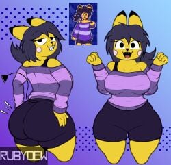 ass ass_bigger_than_head ass_focus big_ass big_ass_(female) big_butt bike_shorts bra_strap butt butt_focus cute cute_face huge_ass huge_butt huge_thighs medium_hair ponytail purple_hair rubydew64 simple_background simple_coloring simple_eyes smiling smiling_at_viewer spoofymaru squeezing squeezing_butt sweater tail thick_thighs tight_clothing yellow_skin