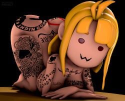 1girls 3d 3d_(artwork) ass_up big_breasts big_thighs blonde_female blonde_hair breasts female female_only female_solo hair huge_breasts huge_thighs light-skinned_female light_skin looking_at_viewer milf naked nude nude_female posing qos qos_tattoo queen_of_spades savannahxyz sfm simple_eyes simple_face source_filmmaker tagme tattoo_on_butt tattoos_everywhere thick whiteweasel youtube youtuber