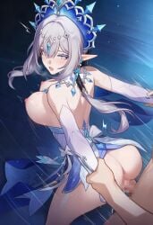 1boy 1girls aether_(genshin_impact) ai_generated artist_name genshin_impact horny_female mihoyo pleasure_face sex straight tsaritsa_(genshin_impact)