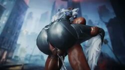 1boy 1girls ass ass_jiggle balls big_ass black_cat_(marvel) cum cum_in_pussy cum_inside dark-skinned_male dark_skin felicia_hardy hand_on_head interracial interracial_sex light-skinned_female light_skin marvel marvel_rivals moaning moaning_in_pleasure nude nude_female nude_male pleasure_face sfm standing_sex tagme vaginal_penetration video white_hair