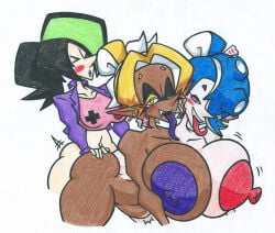 2_heads 3girls artist_self-insert ass ass_grab bangs belly_bulge big_areola big_ass big_boobs big_breasts big_butt big_nipples blue_hair blue_nipples blue_tongue blush blushing boob_squish boobies boobs_bigger_than_head boobs_pressed breast_squeeze breasts brown_body brown_nipples brown_skin closed_eyes completely_nude completely_nude_female conjoined conjoined_twins conjoinment controller_shirt dark-skinned_female dark_body dark_nipples dark_skin deep_cut_(splatoon) ear_piercing ear_ring earrings fangs female frye_(splatoon) frye_onaga fused fusion futa_on_female futa_with_female futanari green_hair green_hair_streak hair_over_one_eye huge_breasts inkling inkling_girl katerina_angela long_ears long_eyelashes long_tongue looking_at_partner looking_back naked naked_female nintendo nude nude_female open_mouth open_smile pointy_ears pointy_teeth purple_hair purple_nipples red_eyes red_nipples red_tongue round_breasts self_insert shiver_(splatoon) shiver_hohojiro skin_tone_difference smile splatoon splatoon_(series) splatoon_3 splatoon_raiders stomach_bulge tagme tentacle tentacle_hair text tied_hair tongue tongue_out topwear_only tummy_bulge yellow_eyebrows yellow_eyelashes yellow_eyes yellow_hair