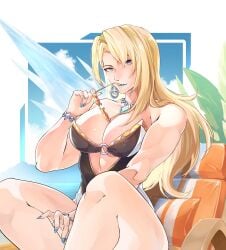 1girls big_ass big_breasts blonde_hair cleavage clenched_teeth closed_eyes emma_frost emma_frost_(marvel_rivals) emma_frost_(white_wave_queen) female female_only marvel marvel_rivals sunglasses thick_thighs voluptuous