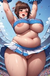 1girls ai_generated bbw big_belly blizzard_entertainment breasts cheerleader cheerleader_uniform chubby chubby_female female female_focus female_only mei_(overwatch) nipples overwatch pussy self_upload solo solo_female solo_focus thick_thighs