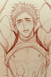 abs kuroko_no_basuke male male_focus monochrome nipples pov teppei_kiyoshi