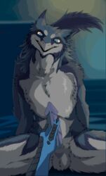 2018 5_fingers ambiguous_gender animated anthro anthro_on_anthro balls black_lips blue_eyes blue_fur blue_hair blue_penis blue_skin blurred_background claws dragon drakien duo erection eyebrows fluffy fur grey_fur grin hair hand_on_penis handjob long_tail looking_down male male/ambiguous masturbation multicolored_fur nude penis sergal sex sidgi sitting slit_pupils smile snout solo tail_poof teeth two_tone_fur yaoi yellow_sclera yellow_teeth