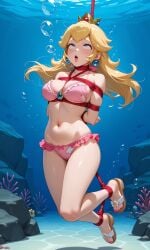 ai_art ai_generated asphyxiation bikini bondage drowning flip_flops princess_peach shibari tagme underwater
